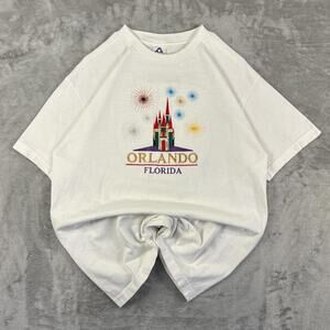 Vintage Orlando Florida Disney Castle All Embroidered White T-shirt Size Large
